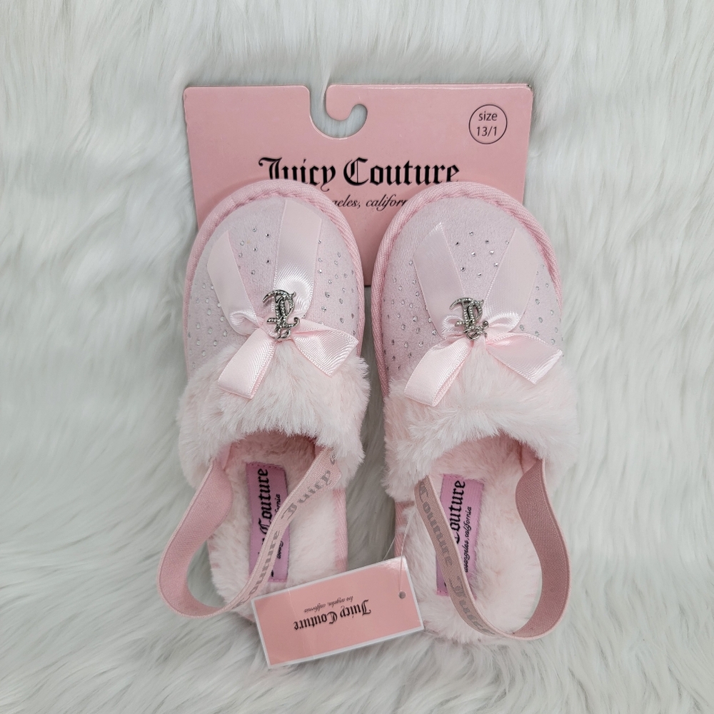 Juicy Couture Light Pink Faux Fur Slippers Little Girl.